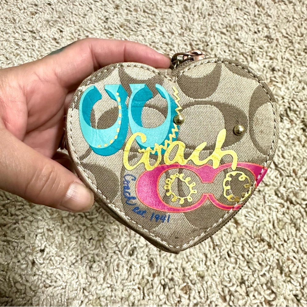 Coach Heart shape coin case with wrist strap